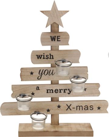 Ξύλινο Ρουστικ Χριστουγεννιάτικο Δέντρο Κηροπήγιο με Print 49cm