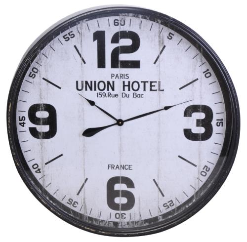 Μεγάλο μεταλλικό Ρολόι Τοίχου "Union Hotel" Μαύρο 
