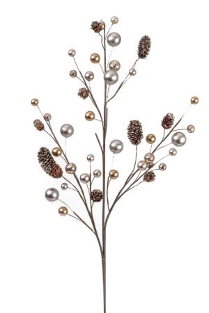 Κλαδί κουκουνάρια & berries σαμπανί/χρυσό 83cm