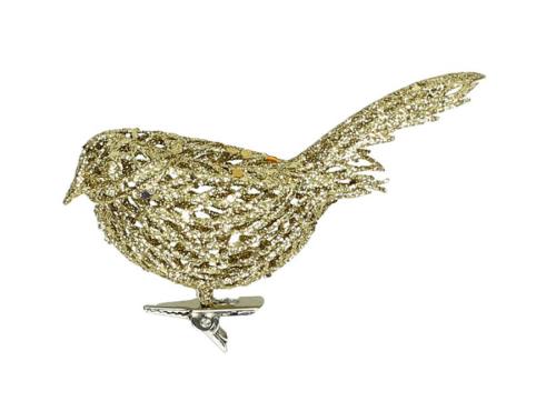 Στολίδι πουλάκι με κλίπ, χρυσό στρας 11cm