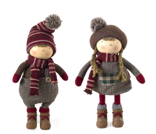 Χειροποίητη κούκλα Αγόρι & Κορίτσι με πλεκτό κασκόλ & καπέλο 38cm