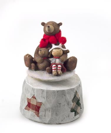 Μουσικό κουτί αρκούδα με παιδάκια,κοκ.κασκόλ,16cm