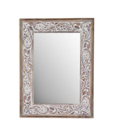 Καθρέπτης με ξύλινη σκαλιστή κορνίζα σε ντεκαπέ λευκό,60x80cm