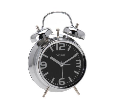 Μεταλλικό επιτραπέζιο ρολόι/ξυπνητήρι, Λευκό & Μαύρο καντράν 16,3cm