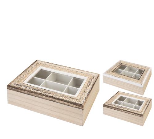 Tea box με τζάμι από ξύλο με Εθνίκ σχέδιο, 24x17cm