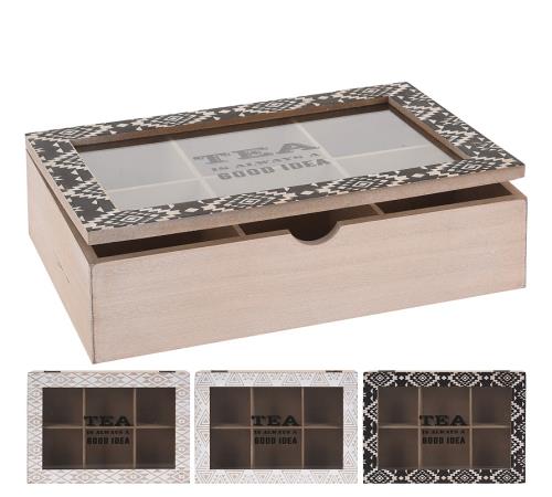 Tea box με print στο τζάμι από ξύλο με Α/Μ σχεδια