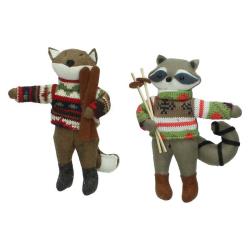 Στολίδι ζευγάρι αλεπούδες  με μάλλινα ρούχα & Σκι, 2σχ., 16,5cm