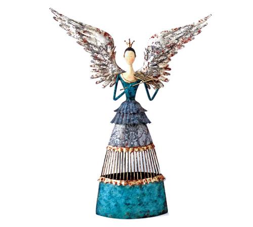 Επιτραπέζιος Άγγελος μπλε/γκρι με χρυσά φτερά 64cm