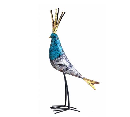 Διακοσμητικό μεταλλικό πουλάκι μπλε/γκρι/χρυσό 47cm