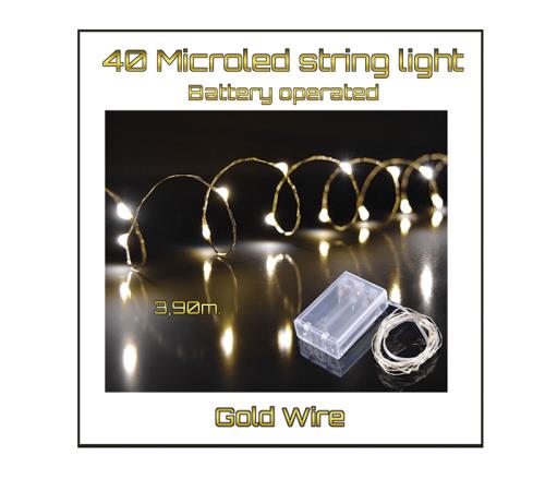 40 Microled μπαταρίας σε σειρά 30cm + 390cm, Θερμό Λευκό/Χρυσό