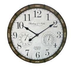 Vintage Ρολόι τοίχου με τυπωμένο θερμόμετρο & βαρόμετρο, 60cm