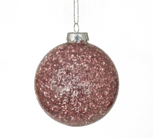 Γυάλινη μπάλλα διάφανη με ροζ beads,8cm