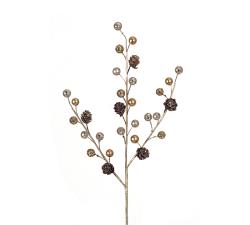 Διακοσμητικό κλαδί με κουκουνάρια & χρυσά berries, 45cm