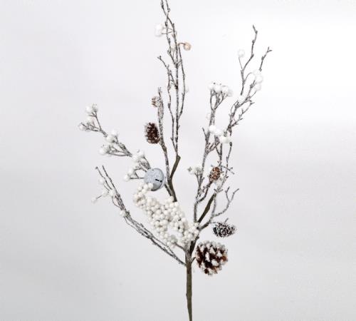 Χιονισμένο κλαδί jingle bell με λευκά berries & κουκουνάρια 85cm