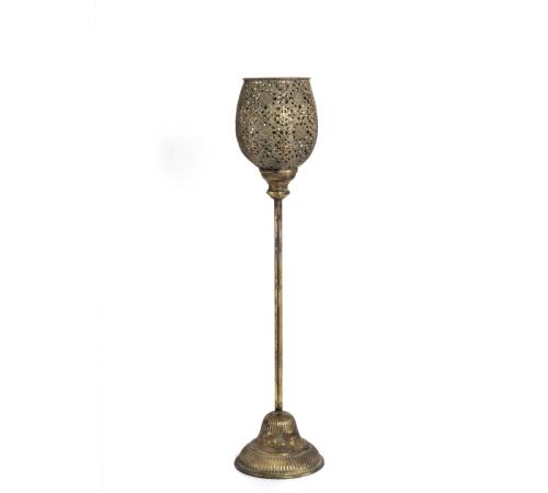 Μεταλλικό κολονάτο κηροπήγιο σχ.τουλίπα, αντικέ χρυσό, 66cm