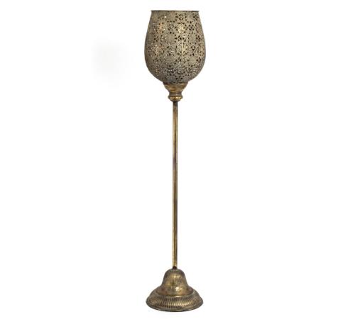 Μεταλλικό κολονάτο κηροπήγιο σχ.τουλίπα, αντικέ χρυσό, 78,5cm