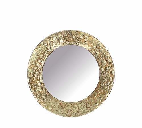 Στρογγυλός σφυρήλατος καθρέπτης, αντικέ χρυσό, 25,5cm