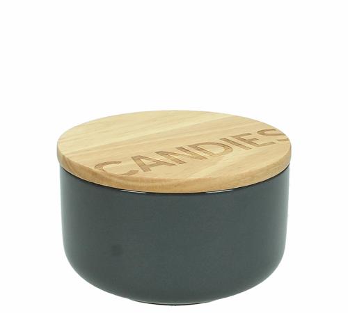 Κεραμικό δοχείο με ξύλινο καπάκι, γκρι χρ.,13x8cm