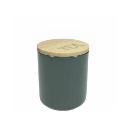 Κεραμικό δοχείο με ξύλινο καπάκι, γκρι χρ.,10x12cm
