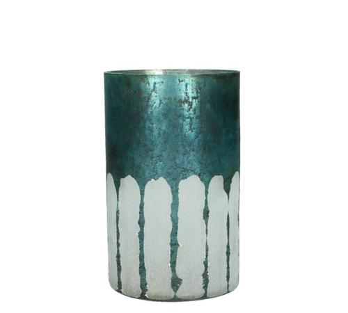Γυάλινο βάζο/κηροπήγιο μπλε/λευκό χρ., 10x16cm