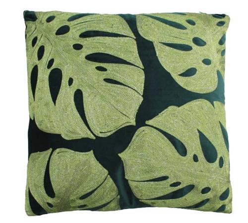 Βελούδινο μαξιλάρι με φύλλα monstera, 45x45cm