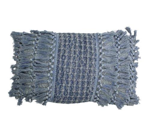 Μαξιλάρι cotton με κρόσσια, ξεβαμμένο μπλε, 30x50cm