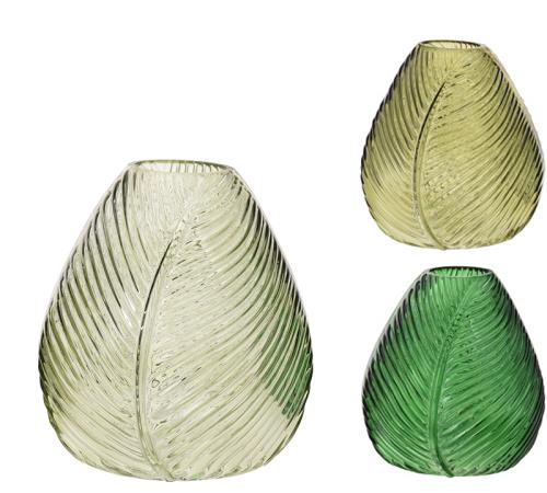 Γυάλινο βάζο σχήμα φύλλου, 3 αποχρώσεις πράσινου, 15cm