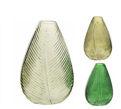 Γυάλινο βάζο σχήμα φύλλου, 3 αποχρώσεις πράσινου, 23cm