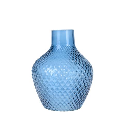 Γυάλινο βάζο με ανάγλυφο μοτίφ, 2χρ. Μπλε,16x20cm