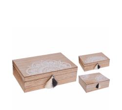 Σετ/2 ξύλινα κουτιά με print & φουντίτσα, 20/24cm