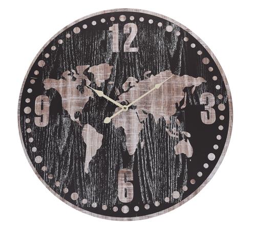 Ρολόι τοίχου, παγκόσμιος χάρτης σε λευκό/μαύρο, 60cm