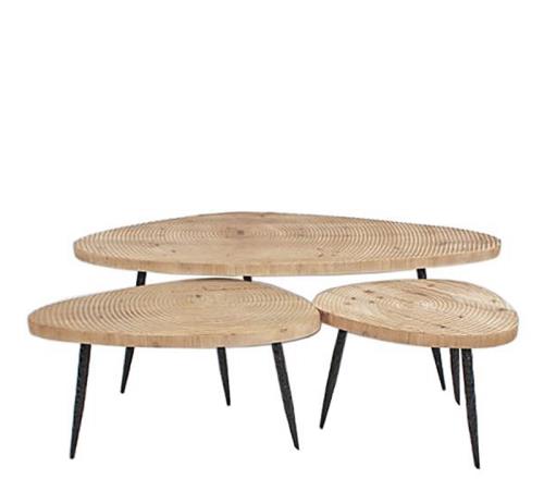 Σ/3 Coffee table "Βότσαλα",μεταλ. πόδι & μασίφ ξύλινο καπάκι 50/70/120cm