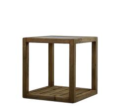 Side table από μασίφ ξύλο, με γυάλινο καπάκι και ράφι 60x60cm