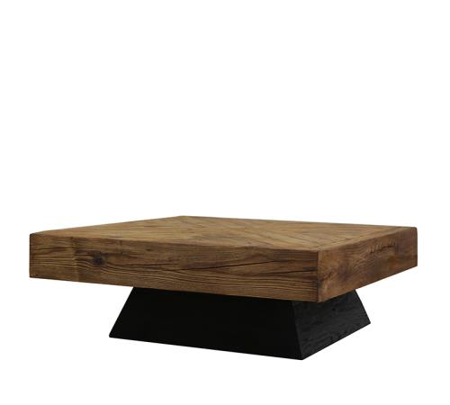 Τραπέζι Coffee μασιφ ξύλο σχ.ψαροκόκκαλο & μαύρη βάση,100x100cm