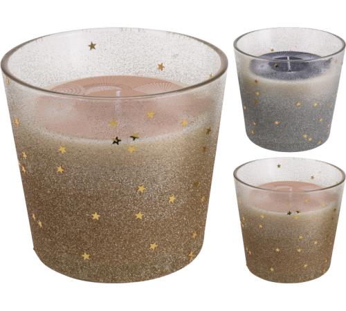 Κερί σε γυάλινο μπολ, χρυσό ή ασημί glitter 11cm