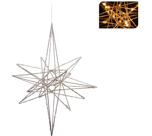 Συρμάτινο φωτιζόμενο άστρο 40Led, χρυσό, 36cm