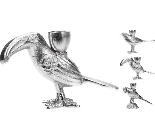 Κηροπήγιο τροπικό πουλί 3σχ., αλουμίνιο, ασημί 26cm