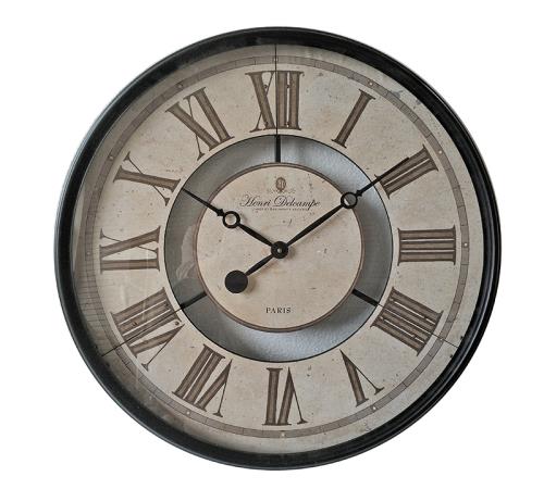 Vintage Ρολόι τοίχου μεταλλικό Εκρού/Χρυσό/Μαύρο, 60cm