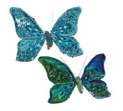 Πεταλούδα  με κλιπ, 2 χρ.,μπλε/πράσινο