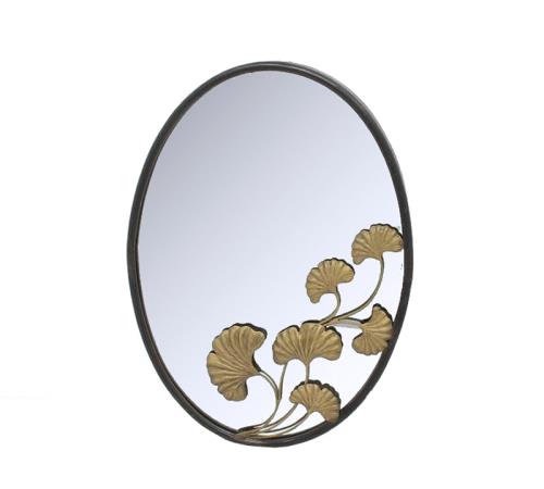 Μεταλλικός καθρέπτης οβάλ, μαυρή κορνίζα & λουλούδι, 43.5x60cm
