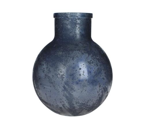 Στρογγυλό Βάζο από ανακυκλωμένο γυαλί σε βαθύ μπλε χρ., 24x29cm