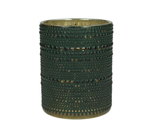 Γυάλινο κηροπήγιο ρεσό πετρόλ με χρυσά beads 10x13cm