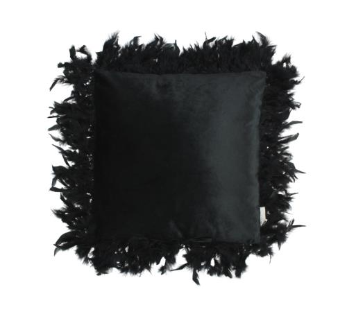 Μαξιλάρι μαύρο βελούδο με φτερά, 45x45cm