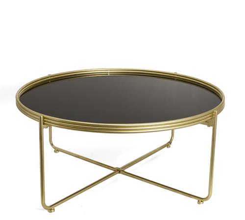 Στρογγυλό γυάλινο coffee table,μαυρο/χρυσό,Δ.83cm