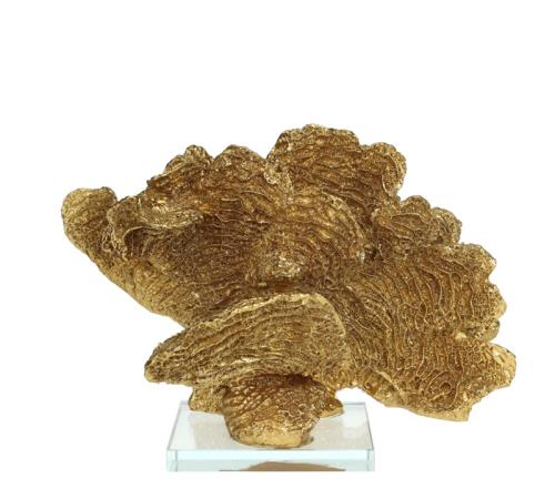 Διακοσμητικό χρυσό κοράλι σε γυάλινη βάση,23cm