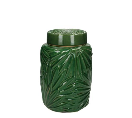 Βάζο με καπάκι αναγλυφο σχ.φυλλα,17x26cm, πράσινο