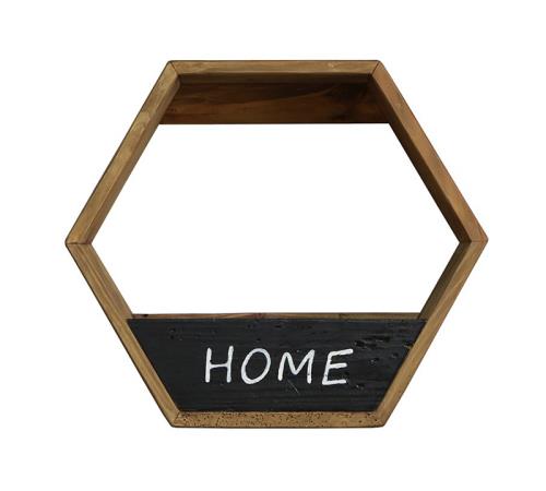 Ράφι με ξύλινο εξάγωνο πλαίσιο & print "Home",51x45cm