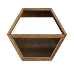 Ράφι με ξύλινο εξάγωνο πλαίσιο και συρμάτινη σχάρα,51x45cm