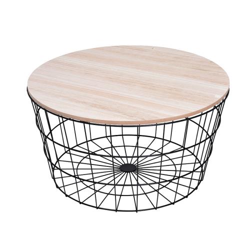 Μεταλλικό στρογγυλό τραπέζι/καλάθι, ξύλινο καπάκι, 68x35cm