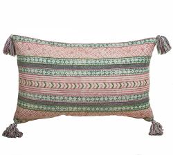 Μαξιλάρι cotton με φουντίτσες ροζ/πρασινο ,40x60cm
